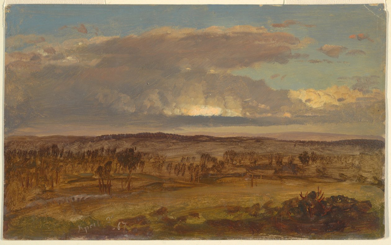 Rysunek, dolina Hudson, kwiecień 1867 r. autorstwa Frederic Edwin Church