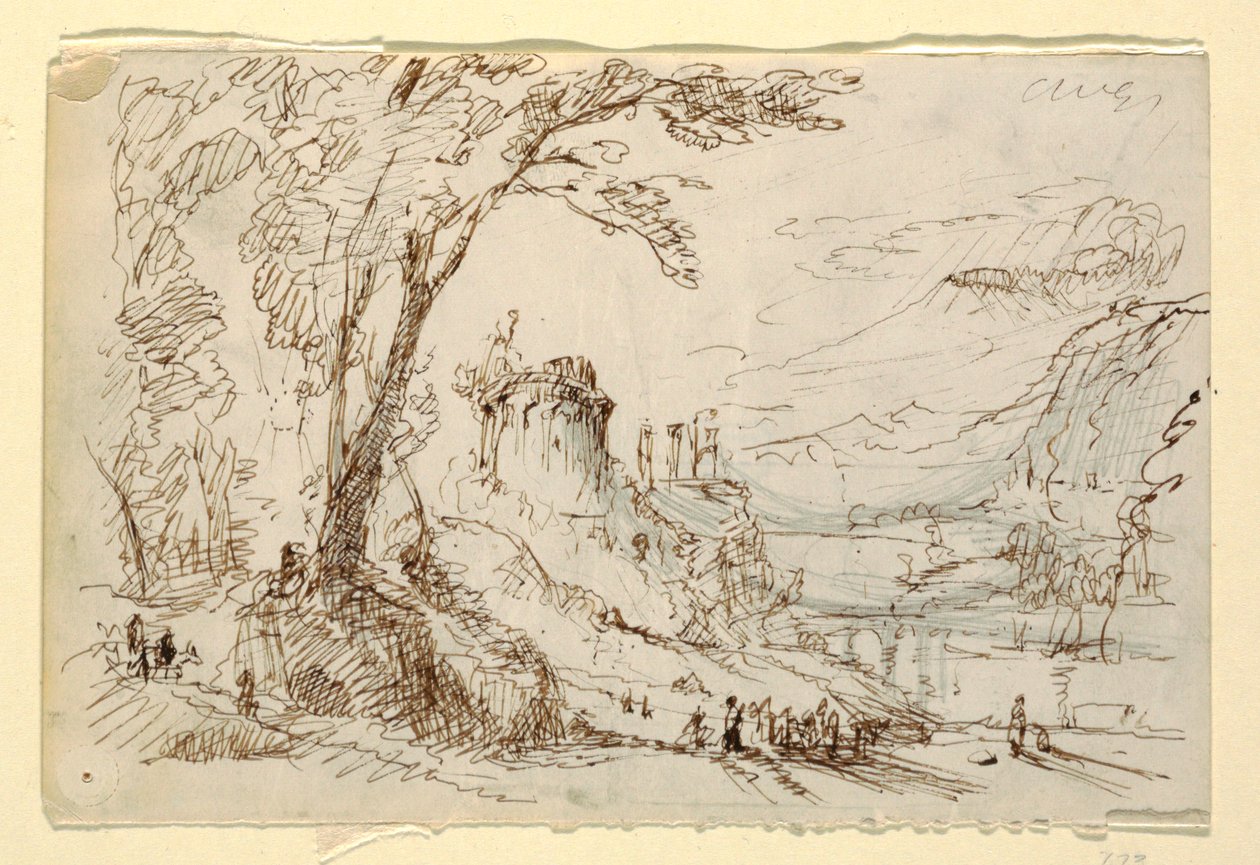 Rysunek, Wyimaginowany krajobraz z klasycznymi ruinami, ok. 1845 r. autorstwa Frederic Edwin Church