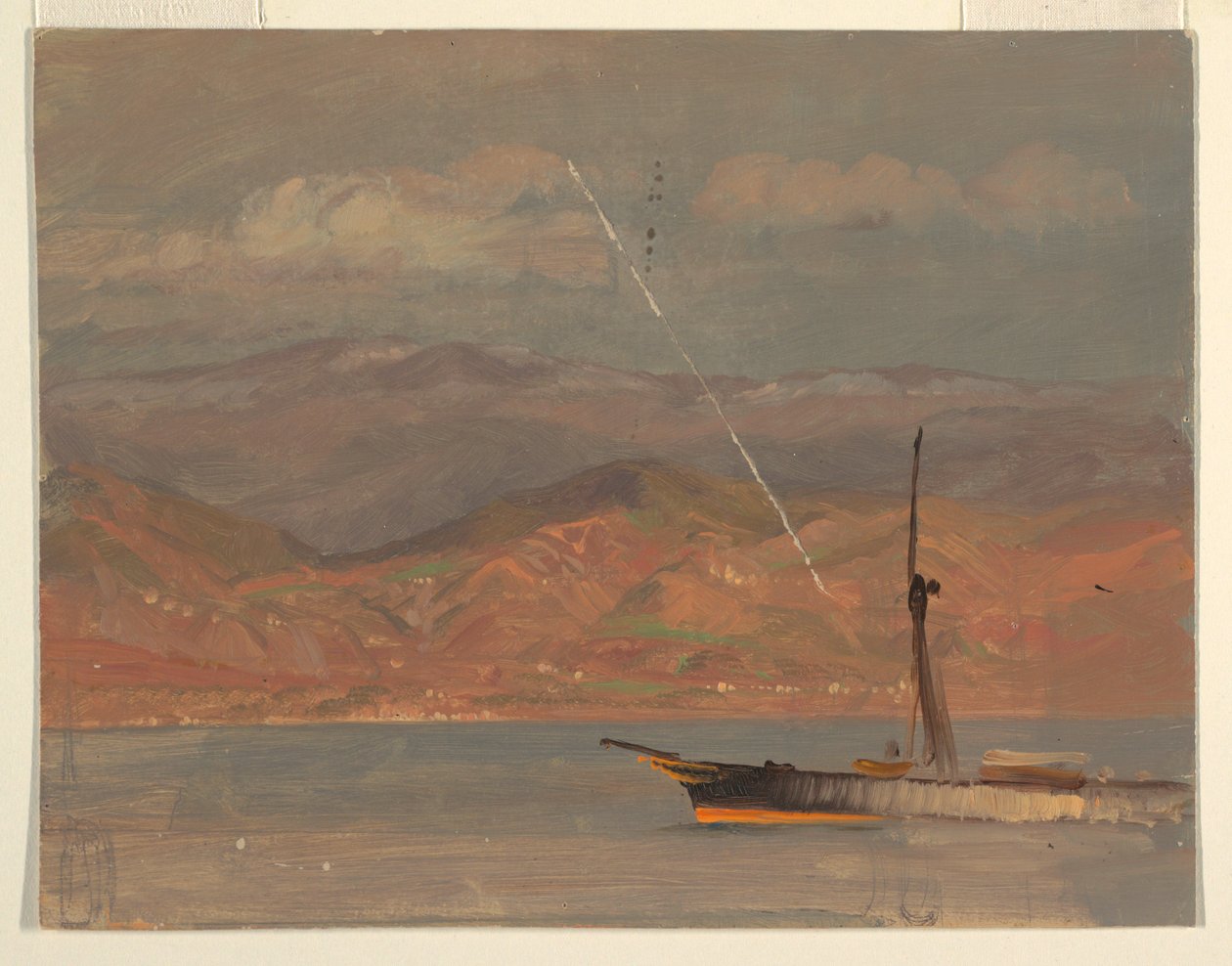 Rysunek, wybrzeże Włoch, Cieśnina Mesyńska, lipiec 1868 r. autorstwa Frederic Edwin Church
