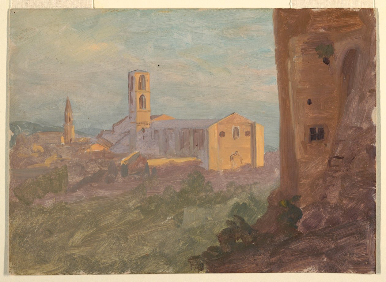 Rysunek, włoskie lub szwajcarskie miasto, 1868 r. autorstwa Frederic Edwin Church