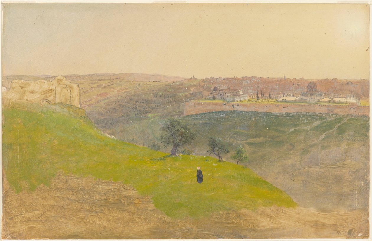 Rysunek przedstawiający Jerozolimę z Góry Oliwnej, marzec 1868 r. autorstwa Frederic Edwin Church