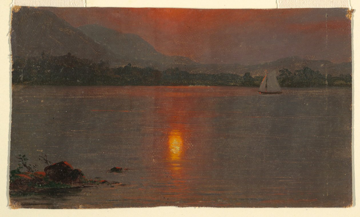 Rysunek, jezioro Millinocket, zachód słońca, 1870-80 autorstwa Frederic Edwin Church