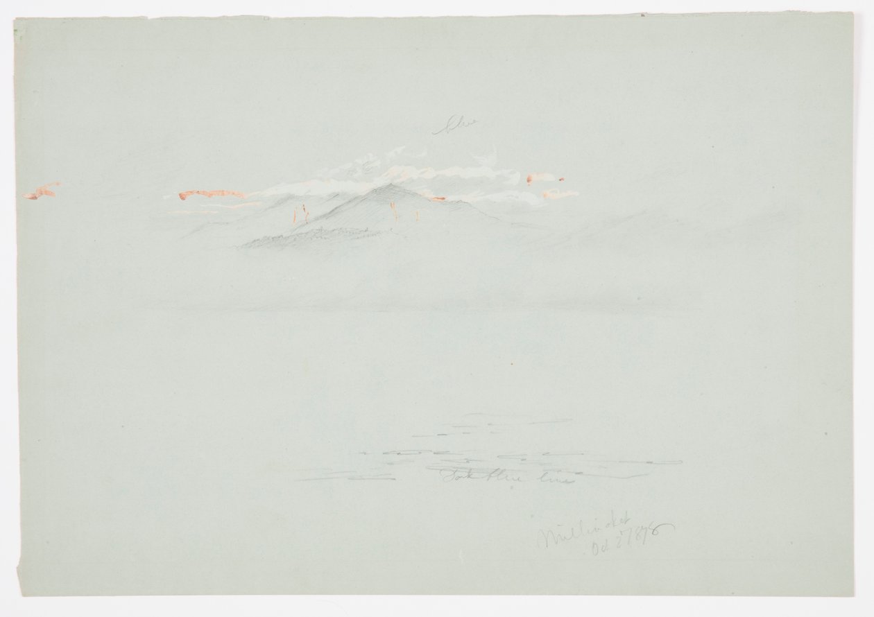 Rysunek, jezioro Millinoket i góra Katahdin, 1878 r. autorstwa Frederic Edwin Church