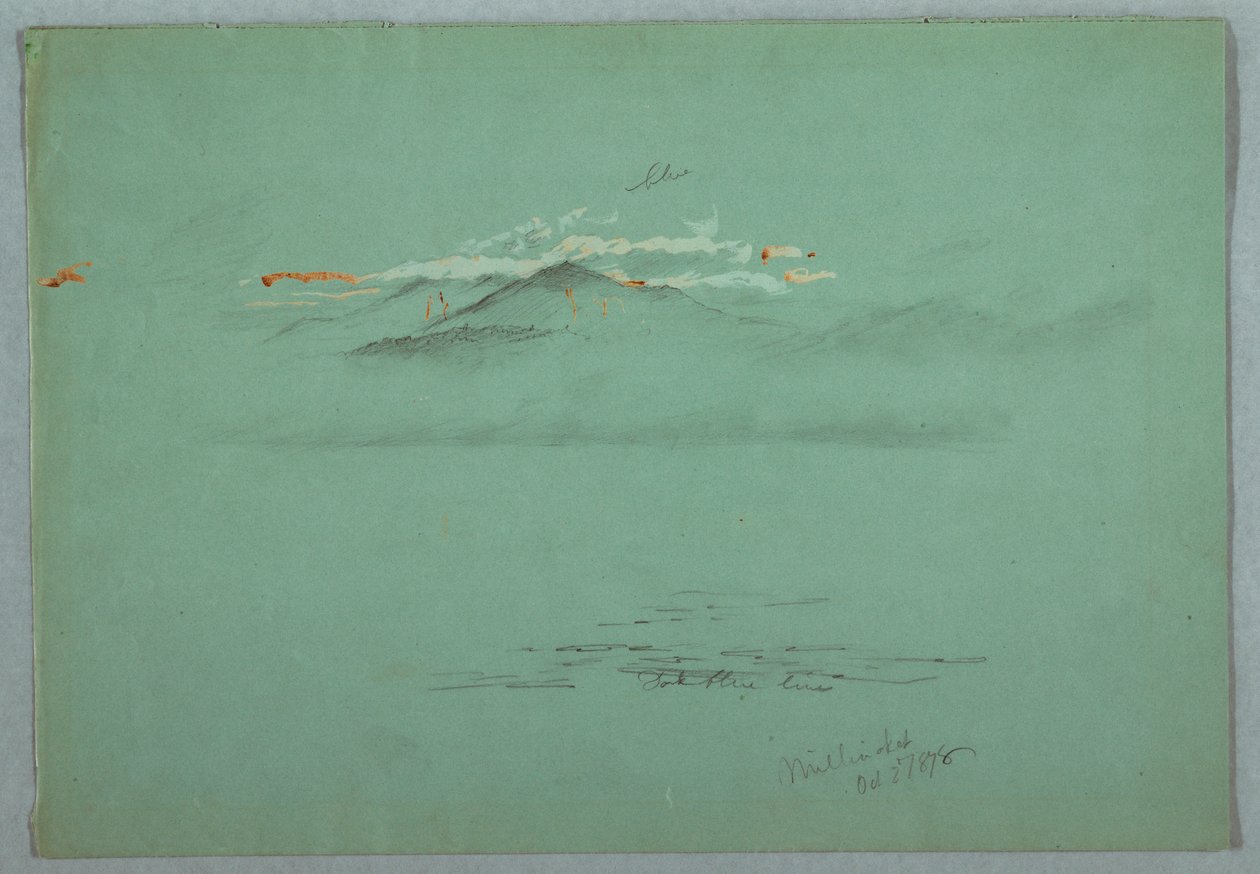 Rysunek, jezioro Millinoket i góra Katahdin, 1878 r. autorstwa Frederic Edwin Church