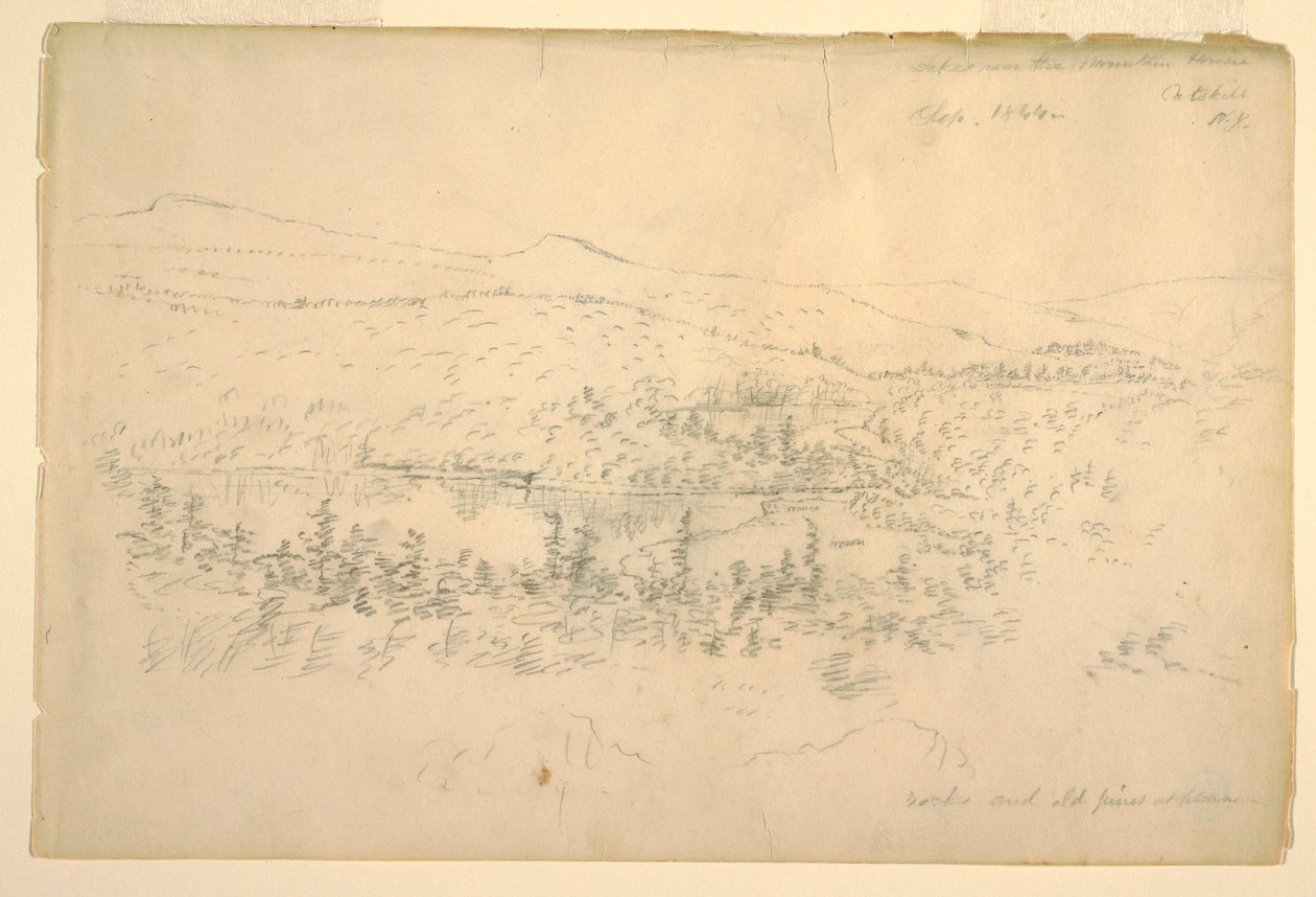Rysunek, jeziora w pobliżu górskiego domu, wrzesień 1844 r. autorstwa Frederic Edwin Church