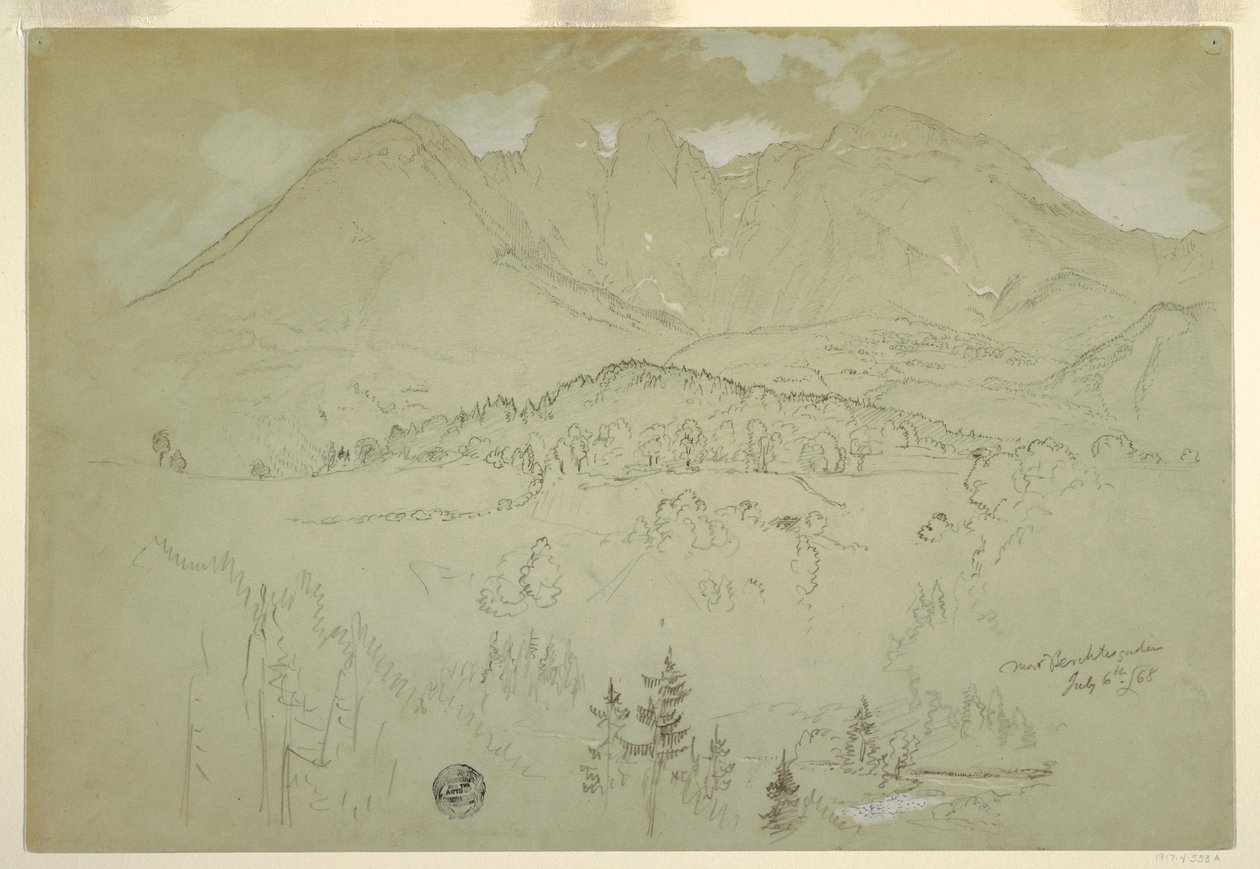 Rysunek, Krajobraz, Berchtesgaden, Bawaria, 6 lipca 1868 r. autorstwa Frederic Edwin Church
