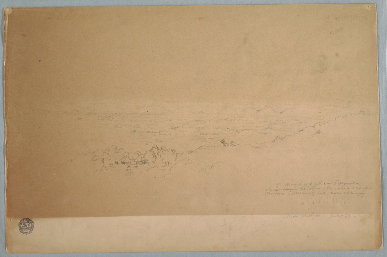 Rysunek, Krajobraz w pobliżu Melgar, Kolumbia, lipiec 1853 r. autorstwa Frederic Edwin Church