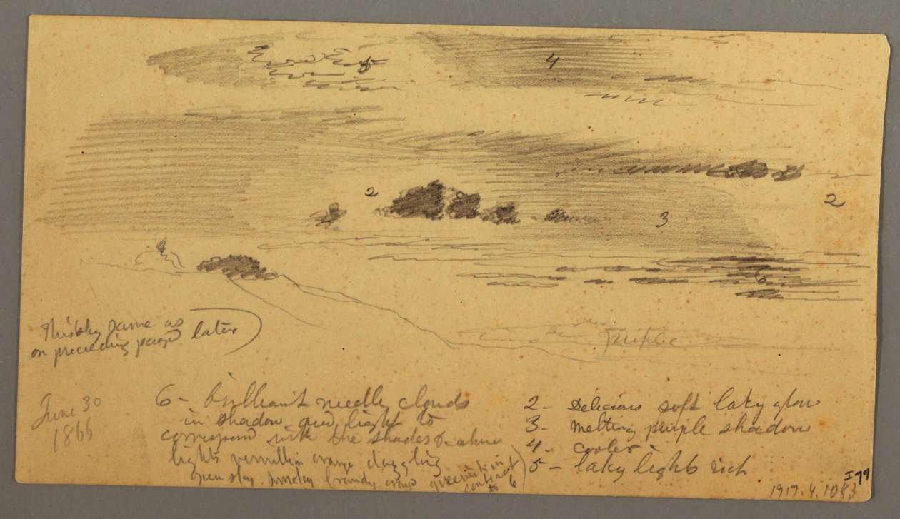 Rysunek, szkic krajobrazu, dolina Hudson, Nowy Jork, 30 czerwca 1866 r. autorstwa Frederic Edwin Church