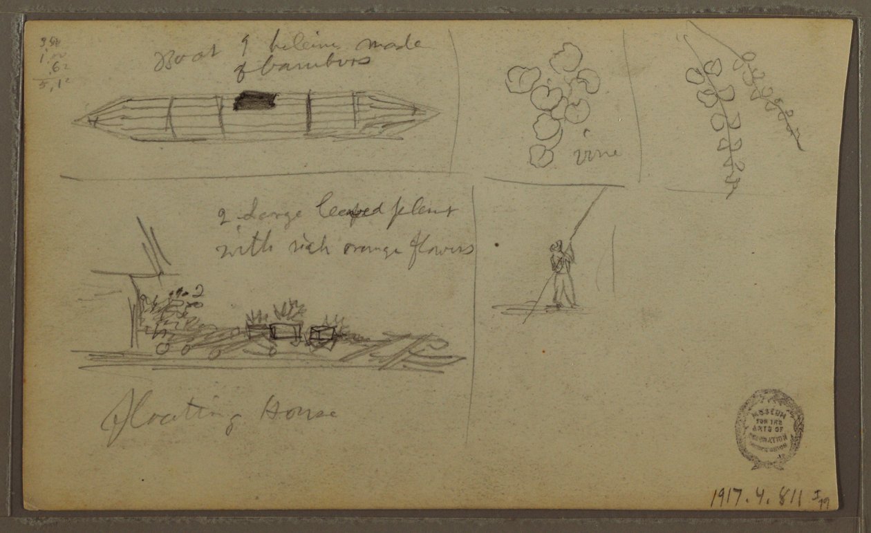 Rysunek, Krajobraz; Verso: Łódź, Szkice botaniczne, 1857 r. autorstwa Frederic Edwin Church