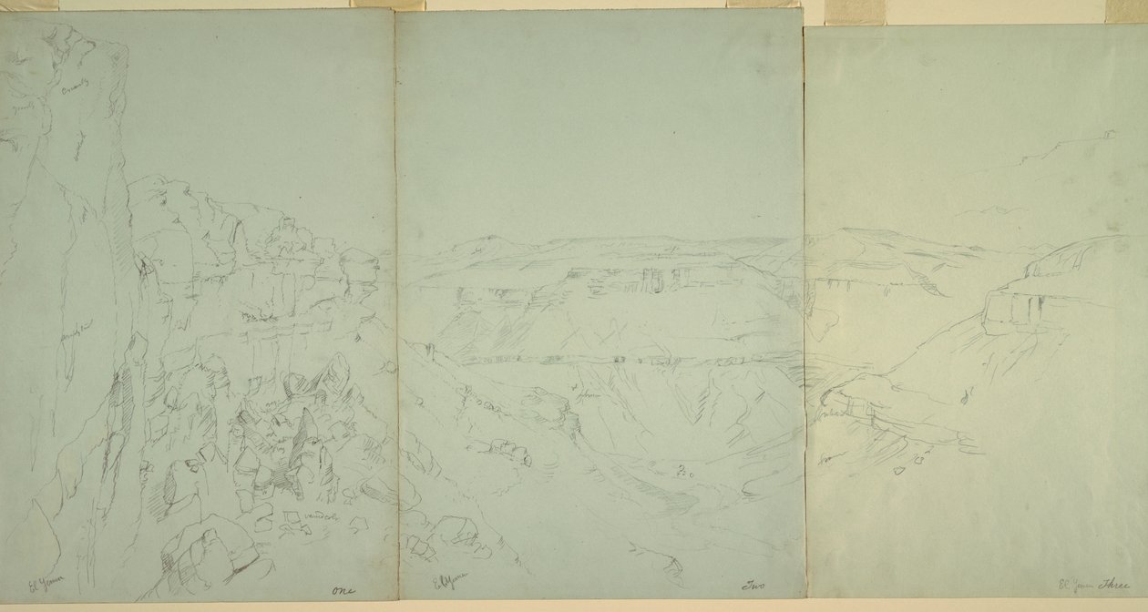 Rysunek, Krajobraz w El Yeman, 1868 r. autorstwa Frederic Edwin Church
