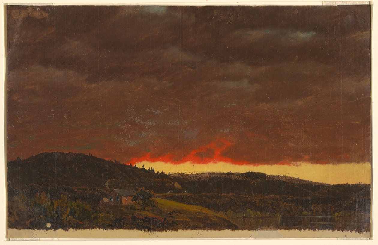 Rysunek, Pejzaż, zachód słońca, ok. 1845 r. autorstwa Frederic Edwin Church