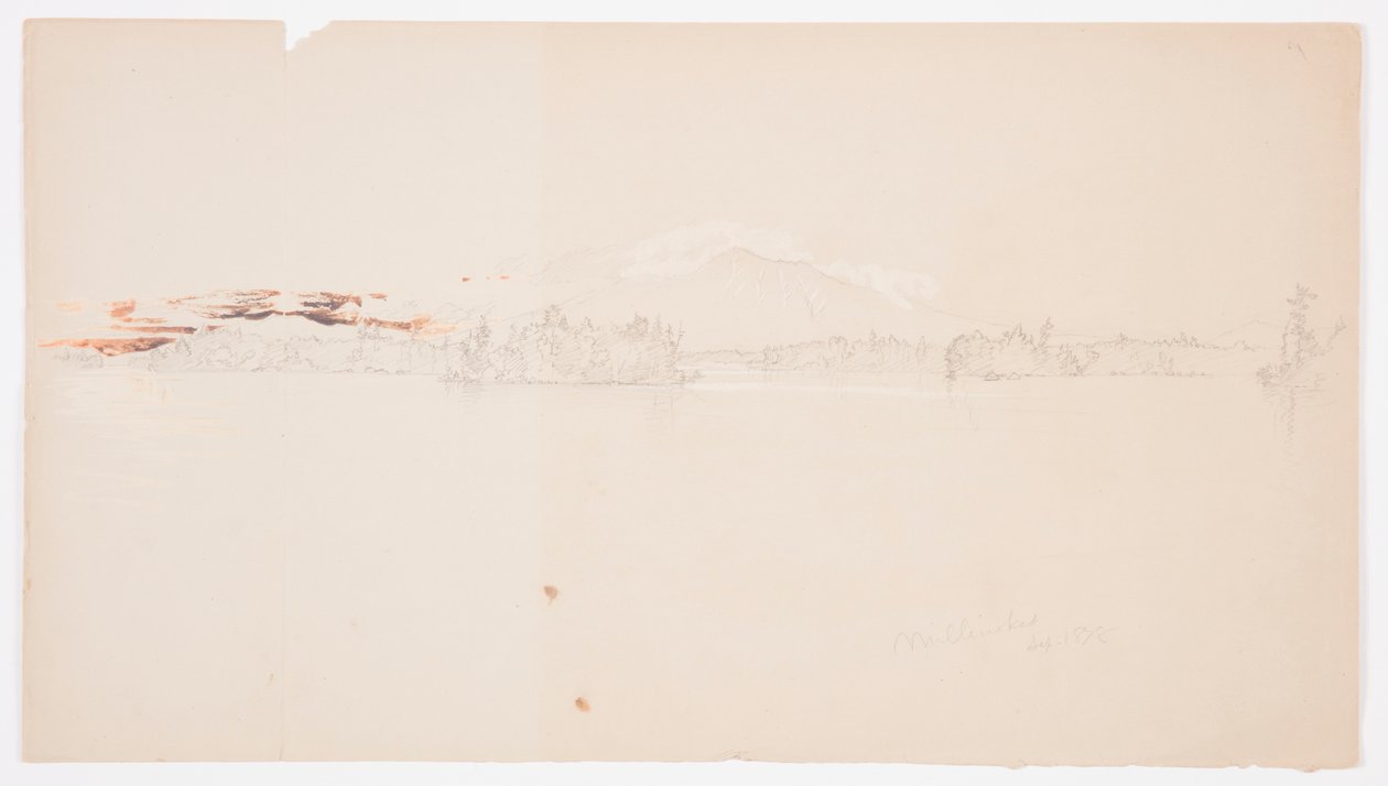 Rysunek, jezioro Millinocket, widok na górę Katahdin, wrzesień 1878 r. autorstwa Frederic Edwin Church