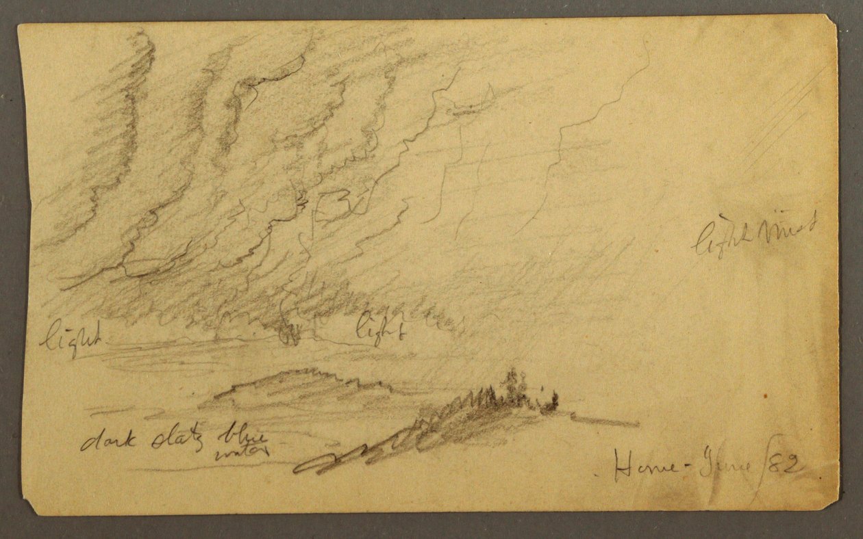Rysunek, Mgła nad rzeką i wzgórzami, czerwiec 1882 r. autorstwa Frederic Edwin Church