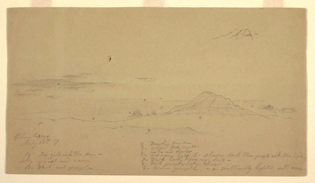 Rysunek przedstawiający górę Chimborazo o zachodzie słońca, 1857 r. autorstwa Frederic Edwin Church