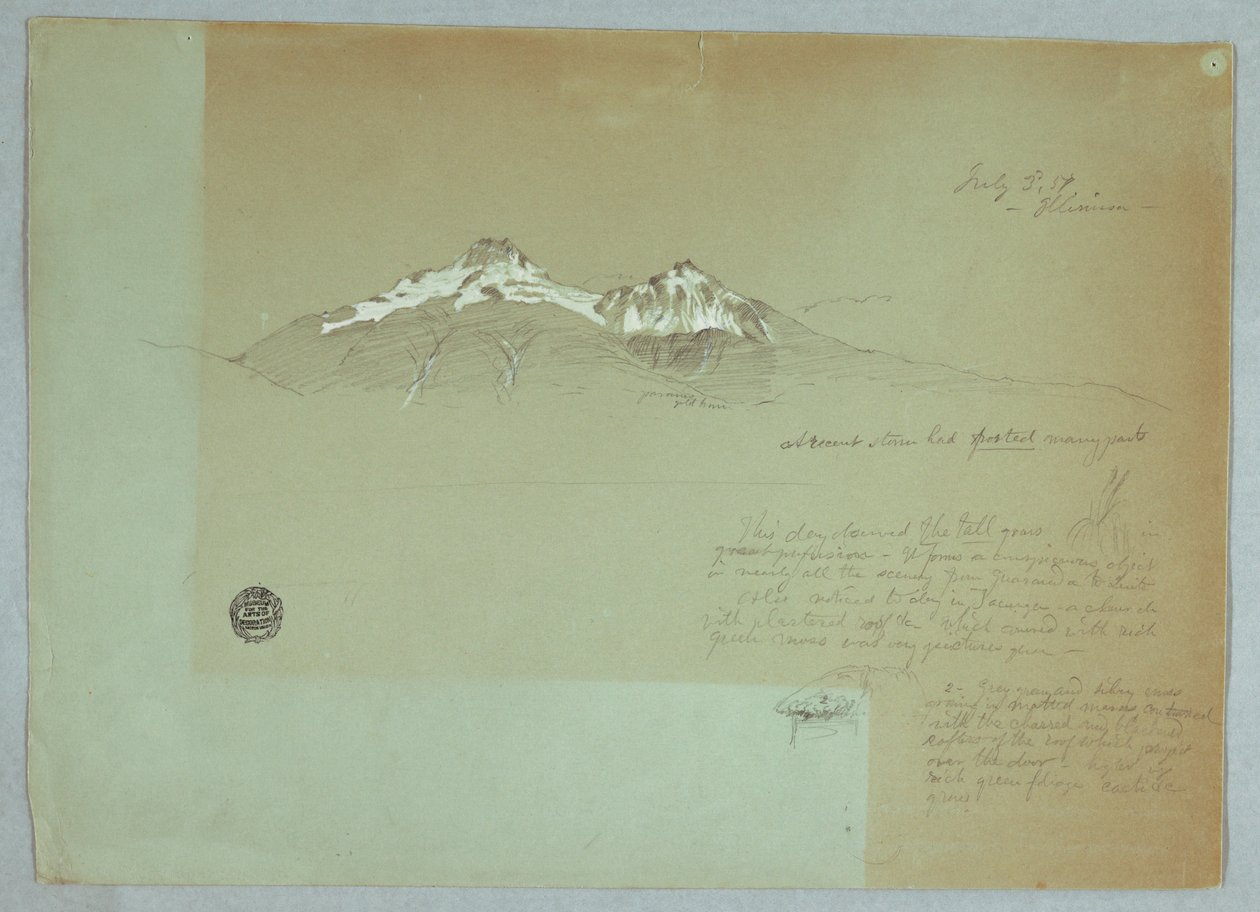 Rysunek, góra Iliniza, Ekwador, 3 lipca 1857 r. autorstwa Frederic Edwin Church
