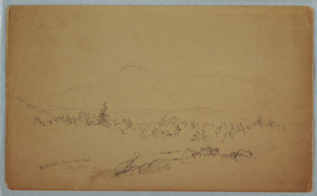 Rysunek "Mount Katahdin from the West" [Patrząc na zachód w kierunku Mount Katahdin], sierpień 1852 r. autorstwa Frederic Edwin Church