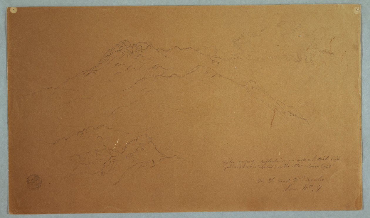 Rysunek, Krajobraz górski na drodze do Mocho, Ekwador, 16 czerwca 1857 r. autorstwa Frederic Edwin Church