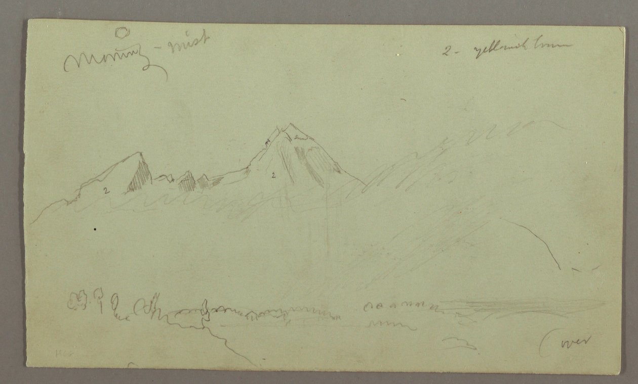Rysunek, Szczyty górskie, prawdopodobnie 1868 r. autorstwa Frederic Edwin Church