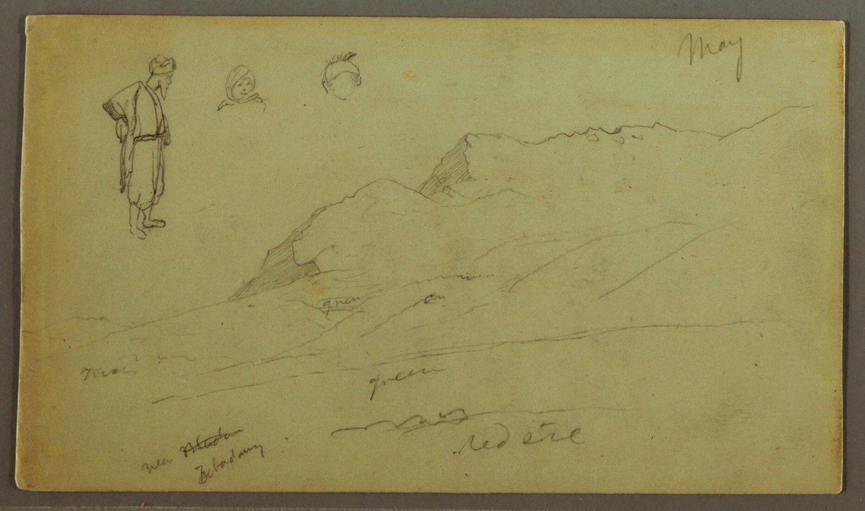 Rysunek, pasmo górskie, studium postaci, prawdopodobnie maj 1868 r. autorstwa Frederic Edwin Church