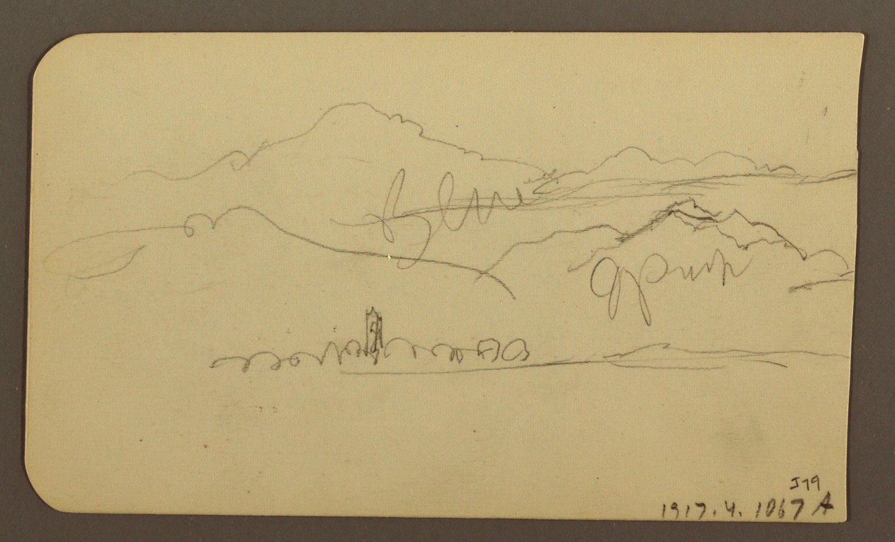 Rysunek, pasmo górskie, Toluca; Verso: Steeple, pasmo górskie, Toluca, 7 stycznia 1885 r. autorstwa Frederic Edwin Church