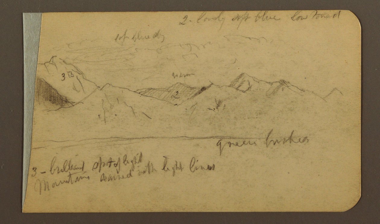 Rysunek, pasmo górskie; Verso: Góry, zachmurzone niebo, 1889 r. autorstwa Frederic Edwin Church