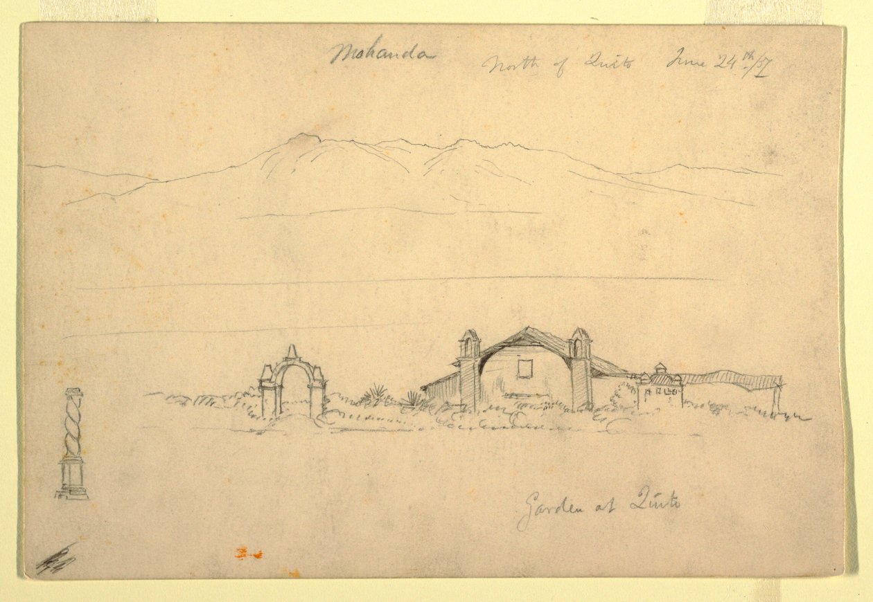 Rysunek, pasmo górskie z Mohandą, na północ od Quito (), 24 czerwca 1857 r. autorstwa Frederic Edwin Church