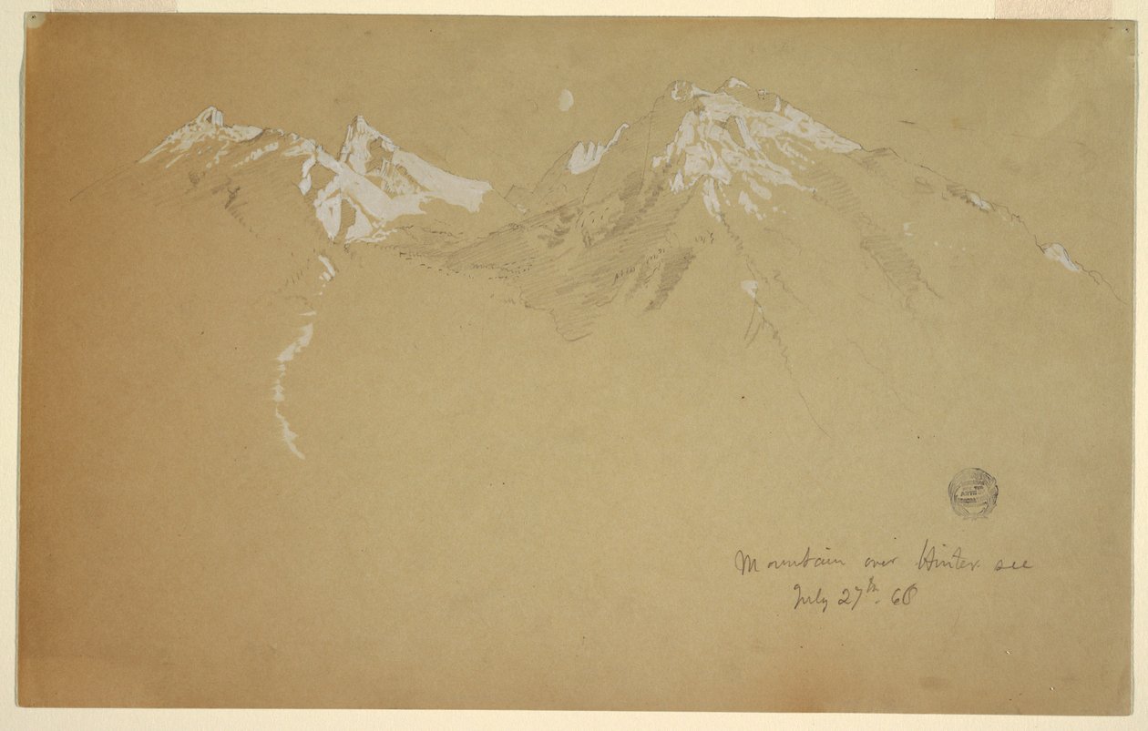 Rysunek "Góra nad Hintersee", niedaleko Berchtesgaden, Bawaria, 27 lipca 1868 r. autorstwa Frederic Edwin Church