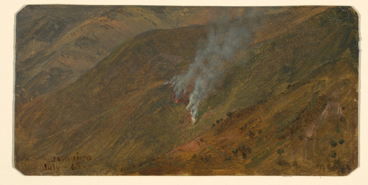 Rysunek, zbocze góry z ogniem z pędzla, czerwiec 1865 r. autorstwa Frederic Edwin Church