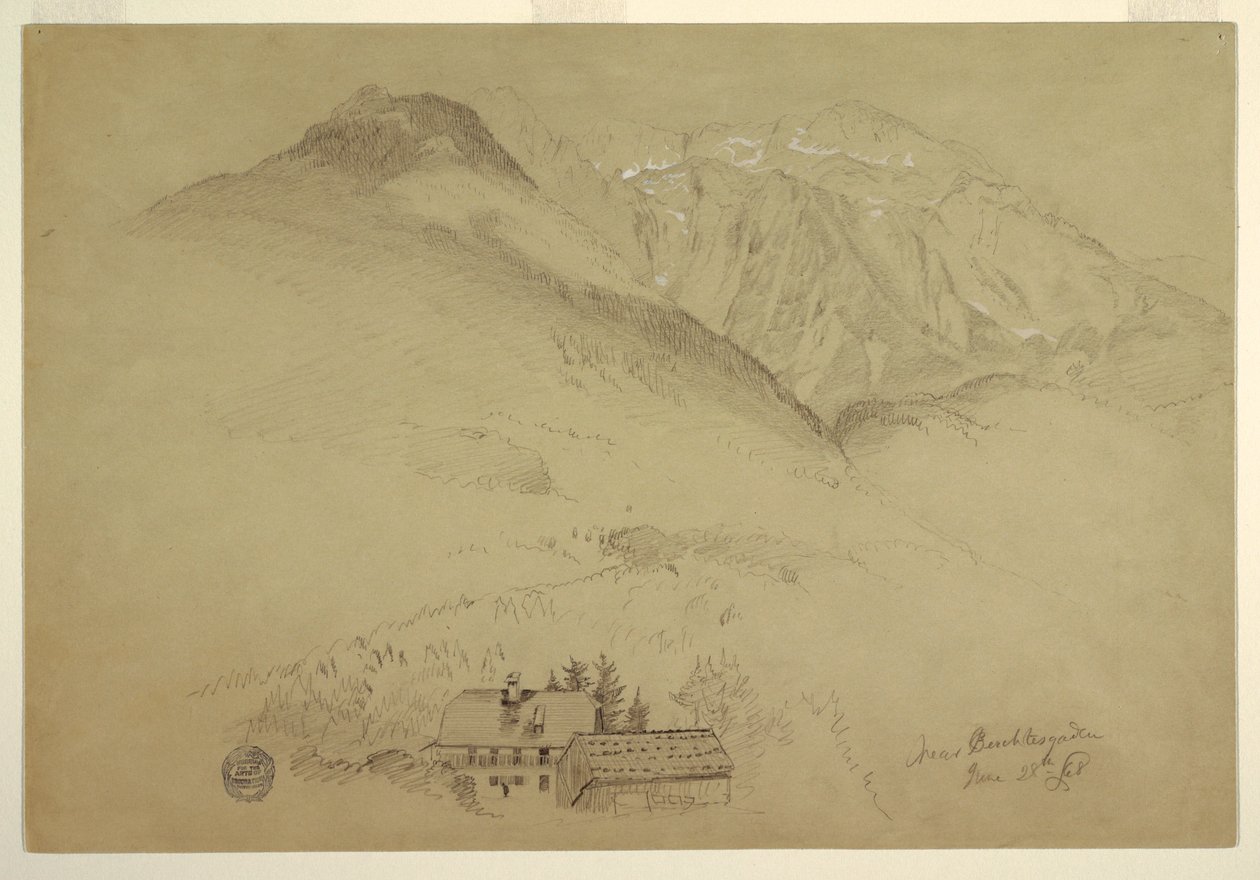 Rysunek, góry Goell i Brett w pobliżu Berchtesgarden, Bawaria, 28 czerwca 1868 r. autorstwa Frederic Edwin Church