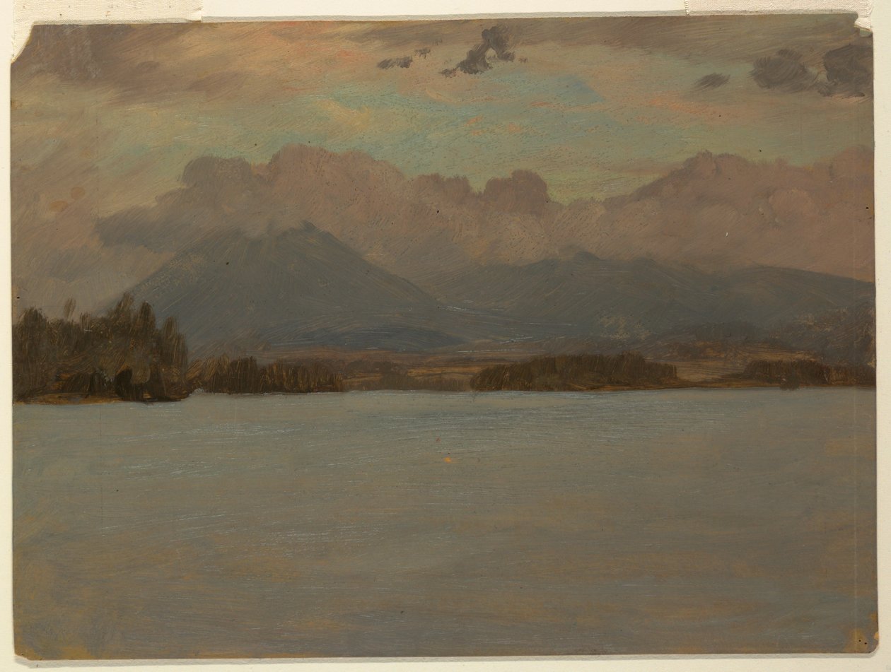 Rysunek przedstawiający górę Katahdin z jeziora Katahdin, 1855-65 autorstwa Frederic Edwin Church