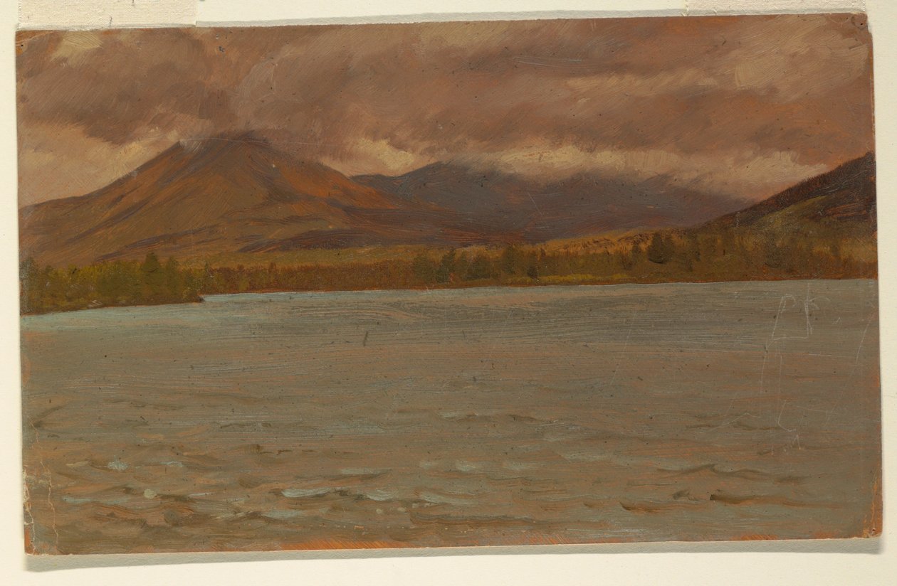 Rysunek, Mt. Katahdin z jeziora Katahdin, 1860-70 autorstwa Frederic Edwin Church
