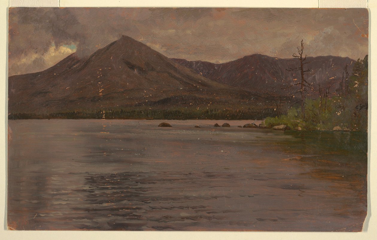 Rysunek przedstawiający górę Katahdin znad jeziora Katahdin, 1877 r. autorstwa Frederic Edwin Church