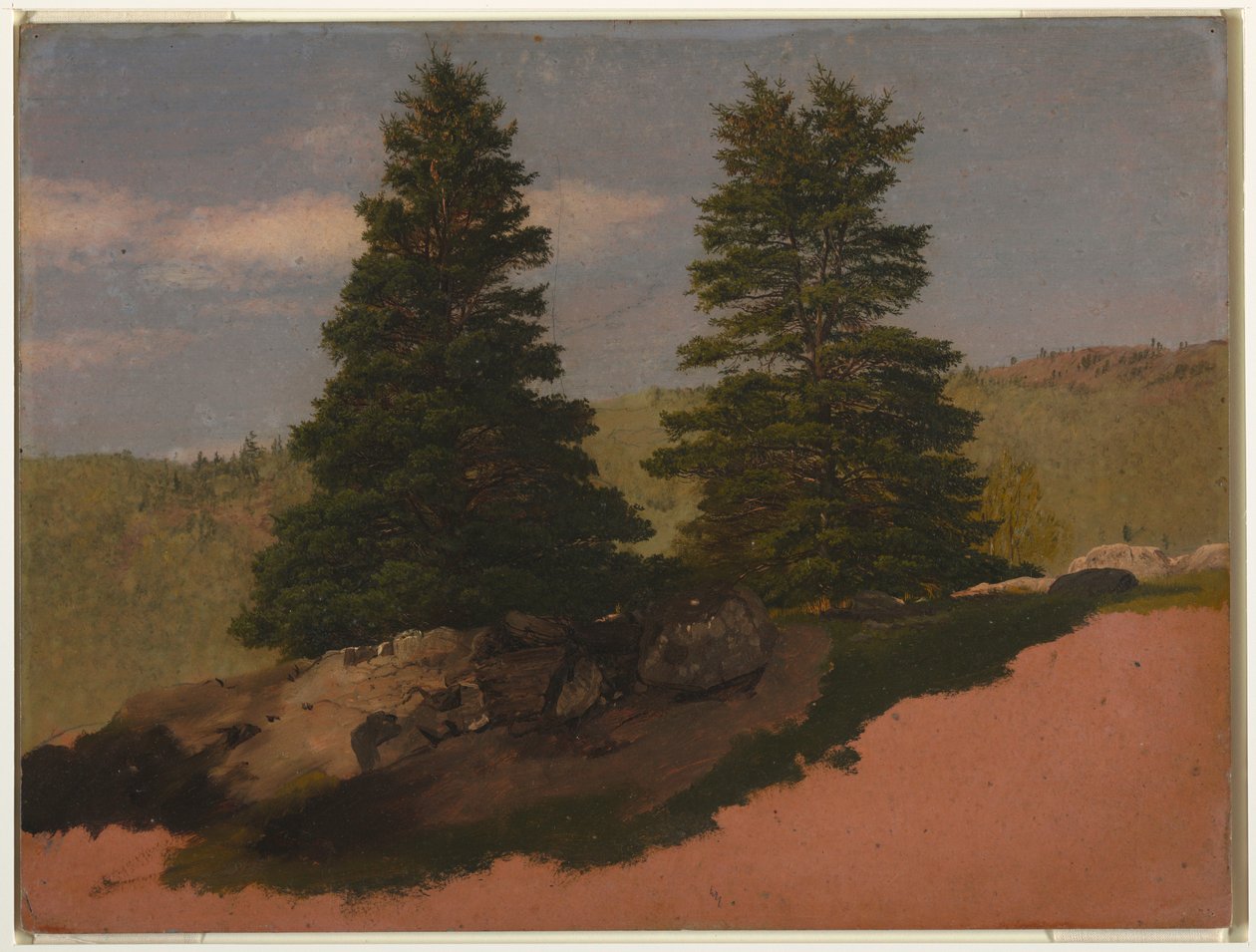 Rysunek, Krajobraz Nowej Anglii (dwie sosny), 1850 r. autorstwa Frederic Edwin Church
