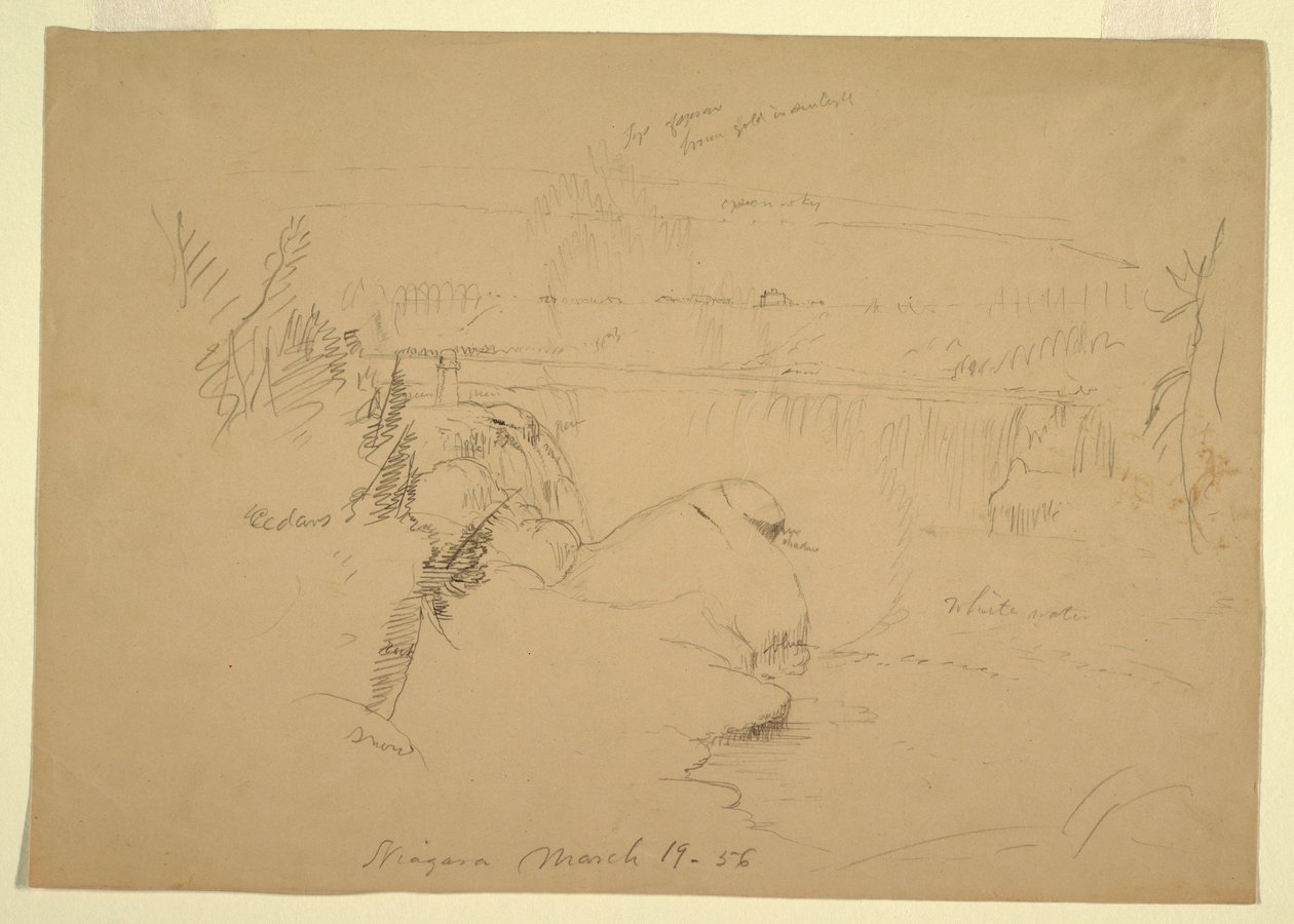 Rysunek, Wodospad Niagara, widok z Koziej Wyspy, 19 marca 1856 r. autorstwa Frederic Edwin Church