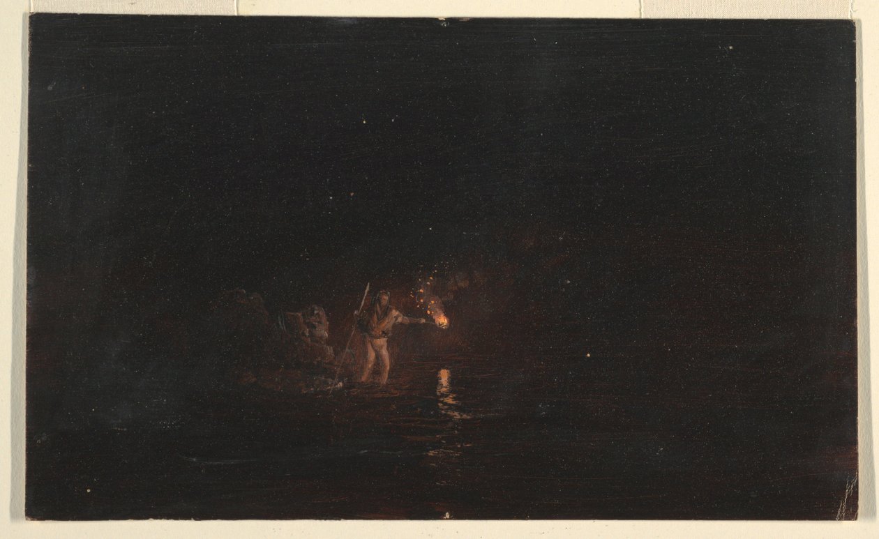 Rysunek, Scena nocnego połowu ryb, 1868-69 autorstwa Frederic Edwin Church