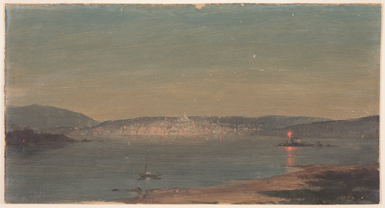 Rysunek, Nocny widok portu morskiego, prawdopodobnie 1868-69 autorstwa Frederic Edwin Church