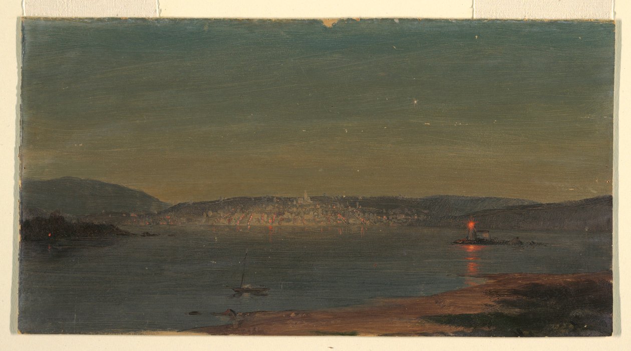 Rysunek, Nocny widok portu morskiego, prawdopodobnie 1868-69 autorstwa Frederic Edwin Church