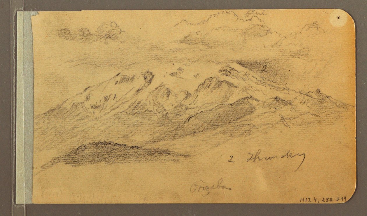 Rysunek, Orizaba; Verso: Zachmurzone niebo, dach, 1889 r. autorstwa Frederic Edwin Church