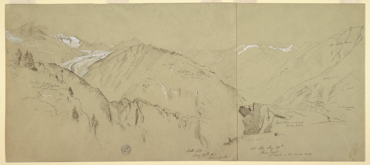 Rysunek, widok panoramiczny z Bel Arp, 1868 r. autorstwa Frederic Edwin Church