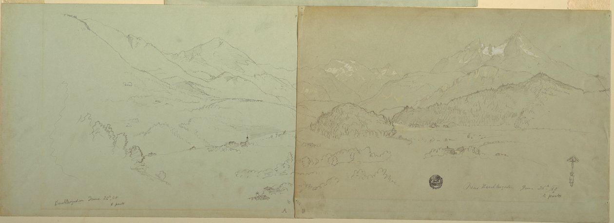 Rysunek, widok panoramiczny Unter-Schönau, 1868 r. autorstwa Frederic Edwin Church