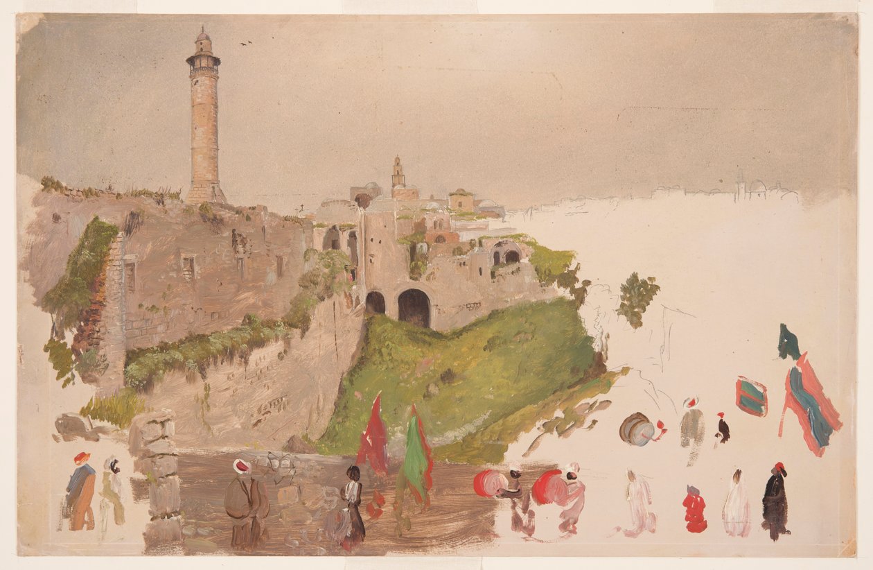 Rysunek, Parada wkraczająca do miasta, Jaffa, początek marca 1868 r. autorstwa Frederic Edwin Church