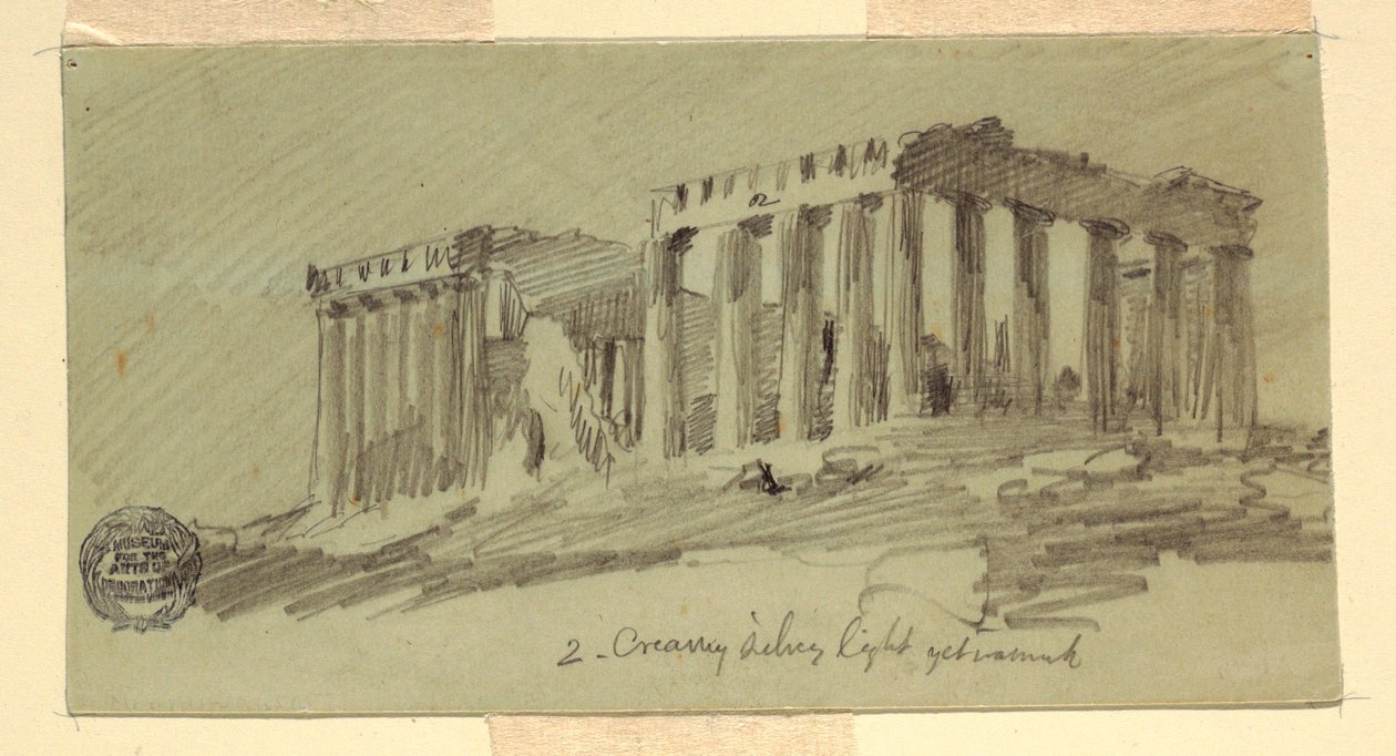 Rysunek, Partenon, Ateny od południowego wschodu, kwiecień 1869 r. autorstwa Frederic Edwin Church