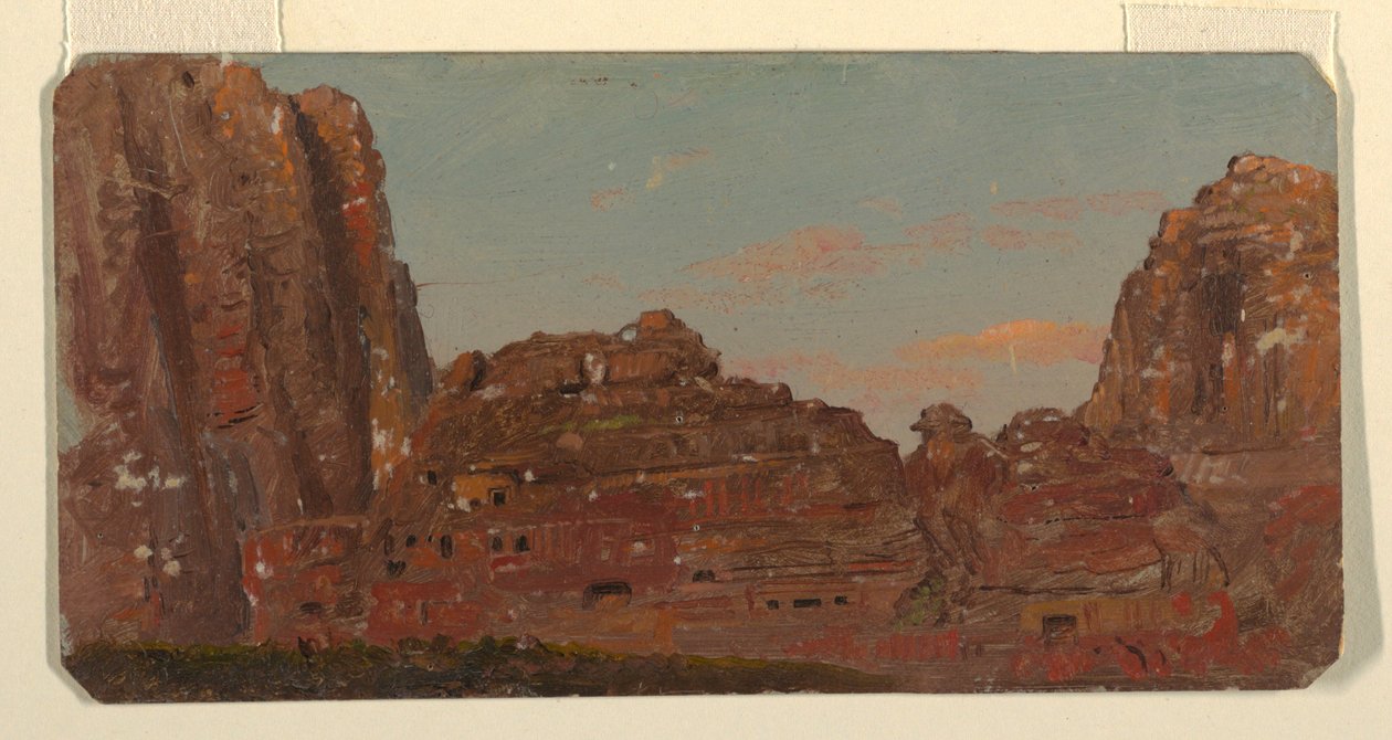 Rysunek, Petra, komory skalne Khirbet en-Nasara, luty 1868 r. autorstwa Frederic Edwin Church