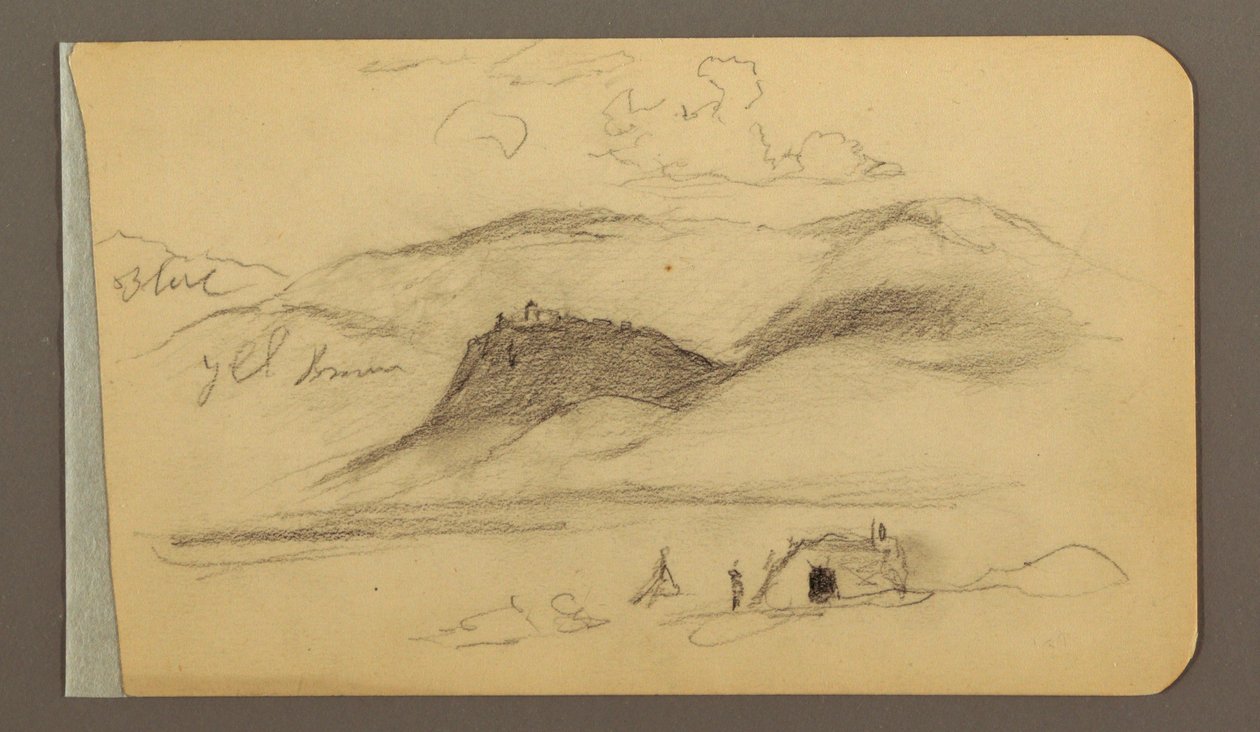 Rysunek, równina, wzgórze, miasto; Verso: pasmo górskie, 1889 r. autorstwa Frederic Edwin Church