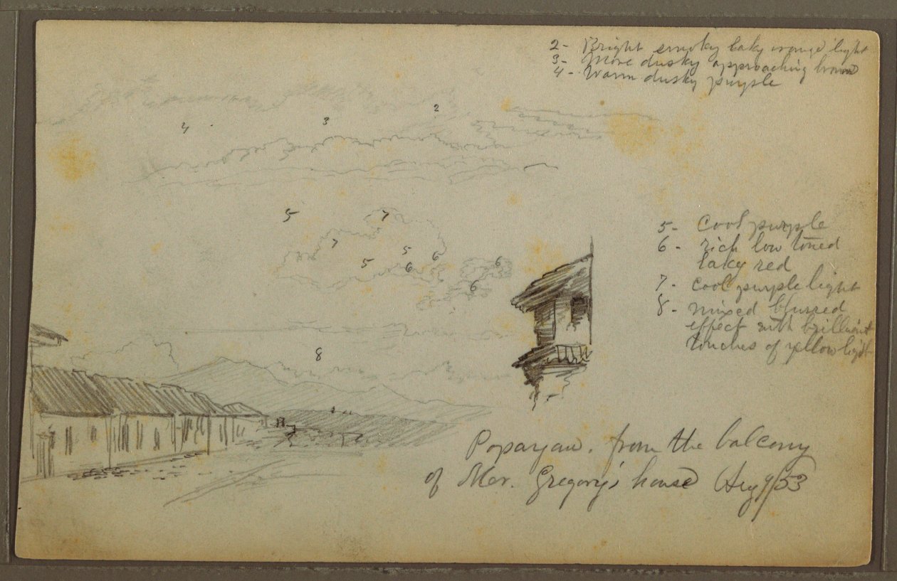 Rysunek, Popayan, Kolumbia; Verso: Krajobraz górski, Kolumbia, 9 sierpnia 1853 r. autorstwa Frederic Edwin Church