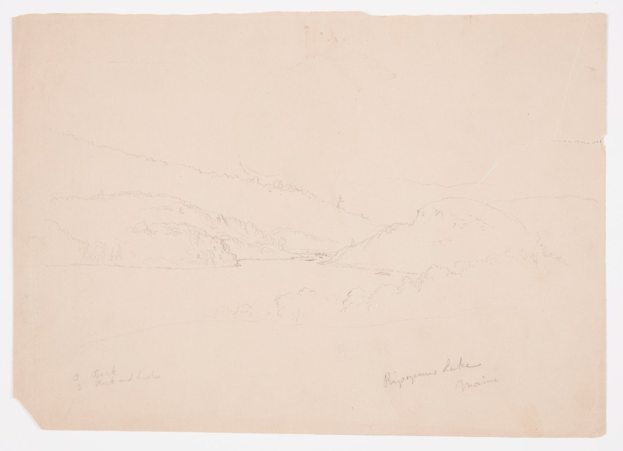 Rysunek, jezioro Ripogenus, ok. 1855 r. autorstwa Frederic Edwin Church