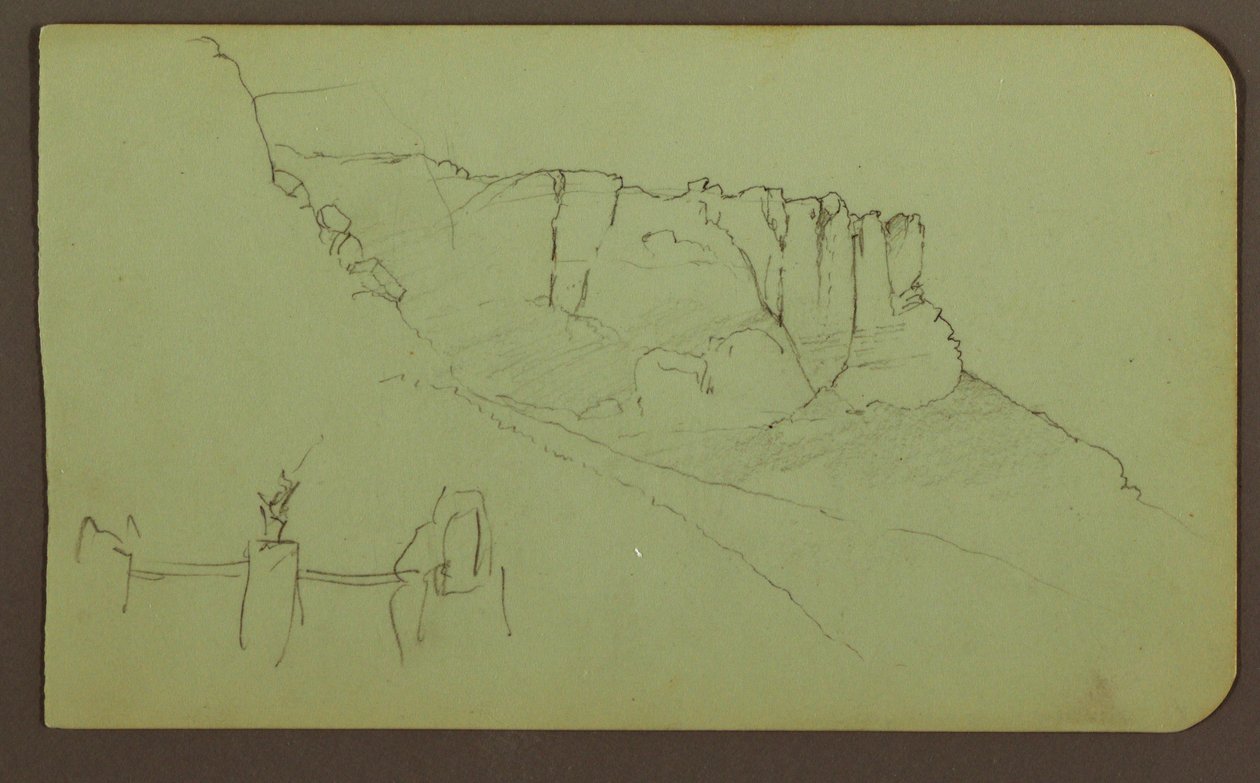 Rysunek, Ściana skalna, pilaster; Verso: Krajobraz górski, postacie, 1883 autorstwa Frederic Edwin Church