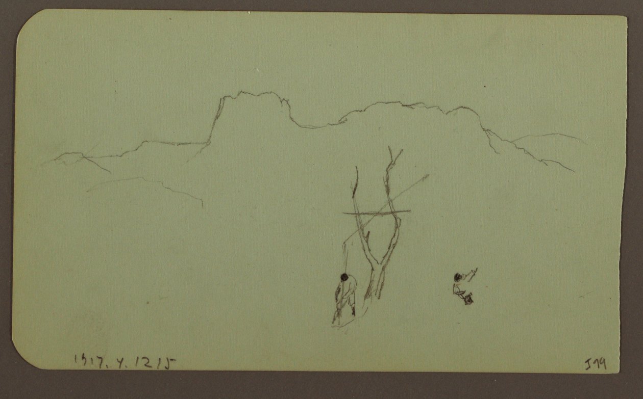 Rysunek, Ściana skalna, pilaster; Verso: Krajobraz górski, postacie, 1883 autorstwa Frederic Edwin Church