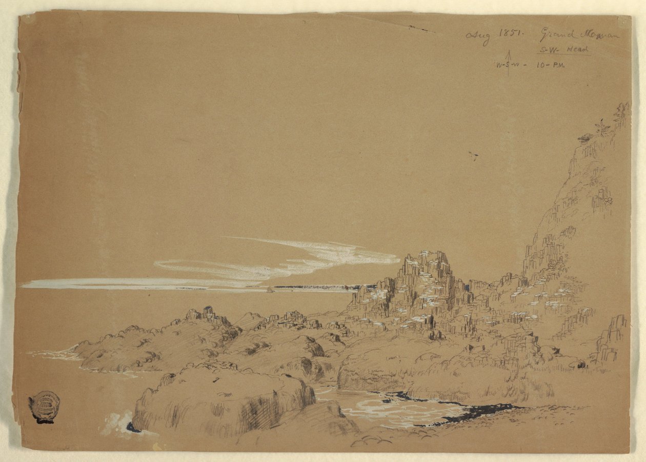 Rysunek, skaliste wybrzeże, Grand Manan, Kanada, sierpień 1851 r. autorstwa Frederic Edwin Church