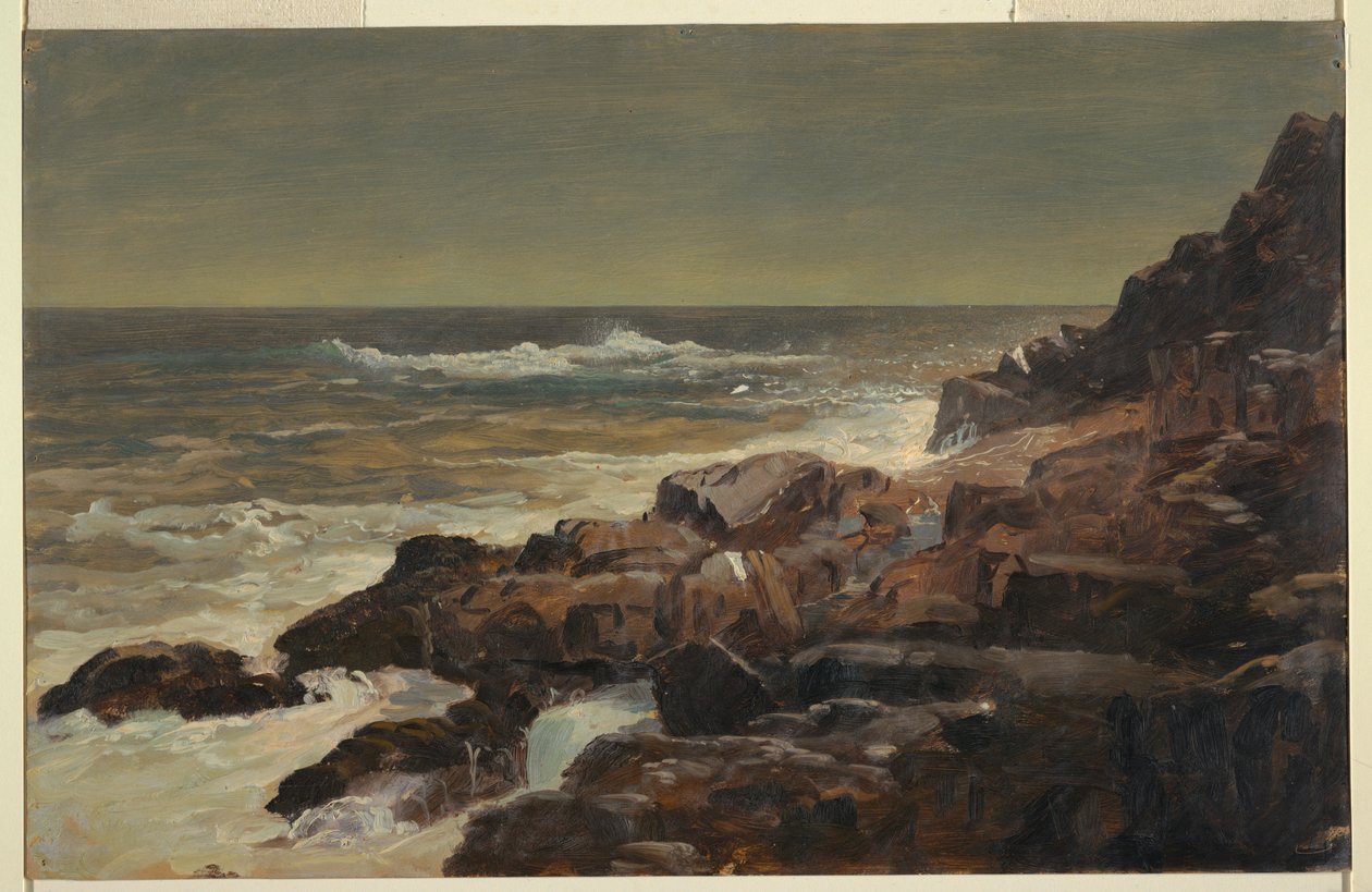 Rysunek, Rocky Seashore, Maine, ok. 1860 r. autorstwa Frederic Edwin Church